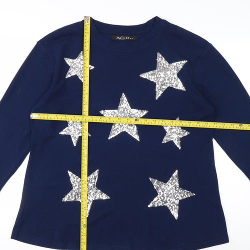 M&Co Women’s Blue Sequin Star Jumper UK 16 Long Sleeve Pullover