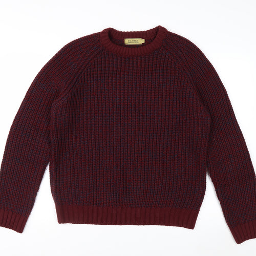 P.G. Field Men's Burgundy Crew Neck Chunky-Knit Jumper Size M