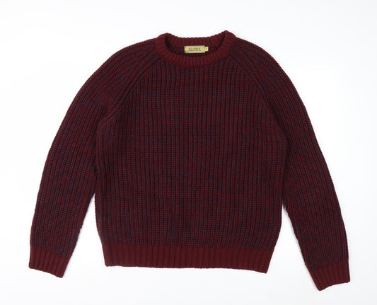 P.G. Field Men's Burgundy Crew Neck Chunky-Knit Jumper Size M