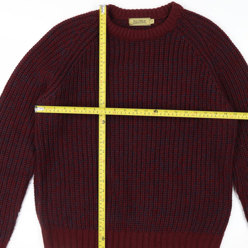 P.G. Field Men's Burgundy Crew Neck Chunky-Knit Jumper Size M