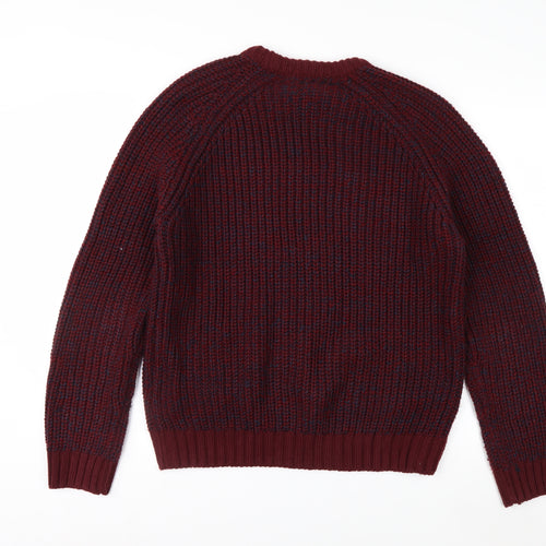 P.G. Field Men's Burgundy Crew Neck Chunky-Knit Jumper Size M