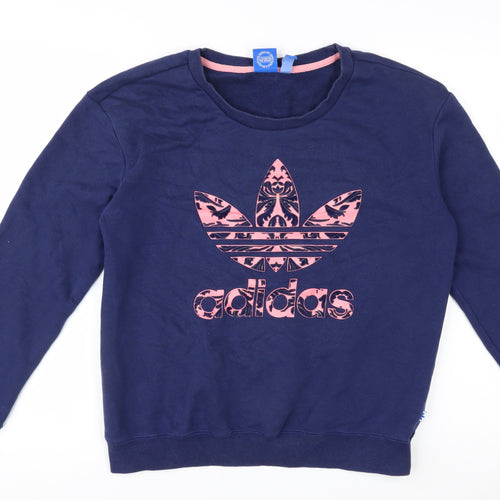 Adidas Womens Navy Pink Logo Crew Neck Sweatshirt Size 10