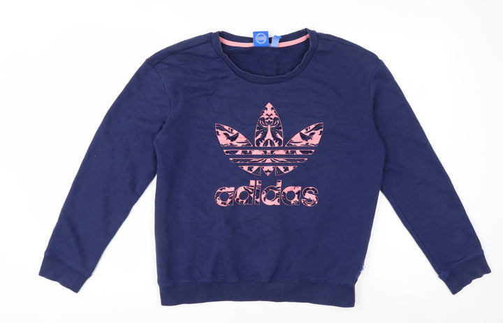 Adidas Womens Navy Pink Logo Crew Neck Sweatshirt Size 10