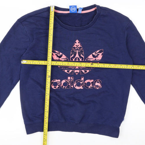 Adidas Womens Navy Pink Logo Crew Neck Sweatshirt Size 10