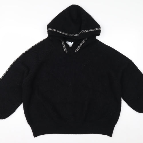 W Collection Women's Black Knitted Wool Hoodie XL Relaxed Fit