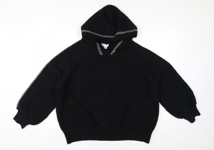 W Collection Women's Black Knitted Wool Hoodie XL Relaxed Fit