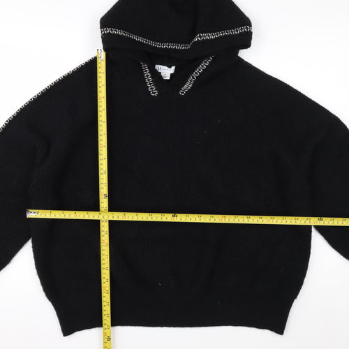 W Collection Women's Black Knitted Wool Hoodie XL Relaxed Fit