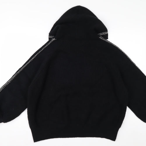 W Collection Women's Black Knitted Wool Hoodie XL Relaxed Fit