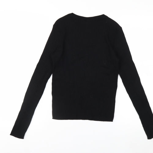 H&M Divided Women's Black Floral Embroidered Long Sleeve Jersey Top Size S