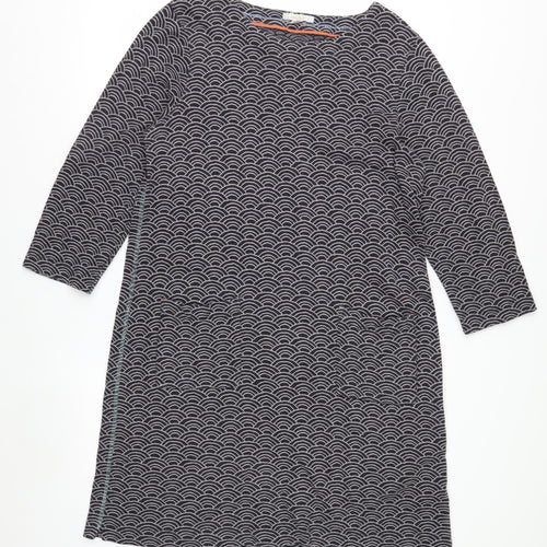 White Stuff Women Black Geometric Cotton Shift Dress UK 14