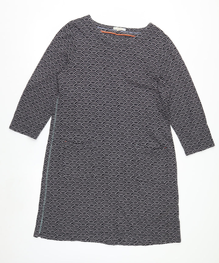 White Stuff Women Black Geometric Cotton Shift Dress UK 14