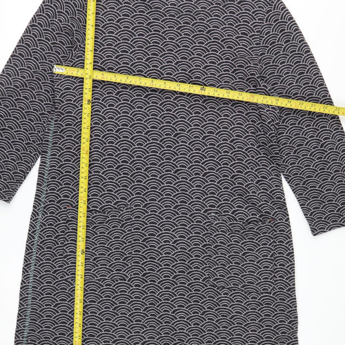White Stuff Women Black Geometric Cotton Shift Dress UK 14