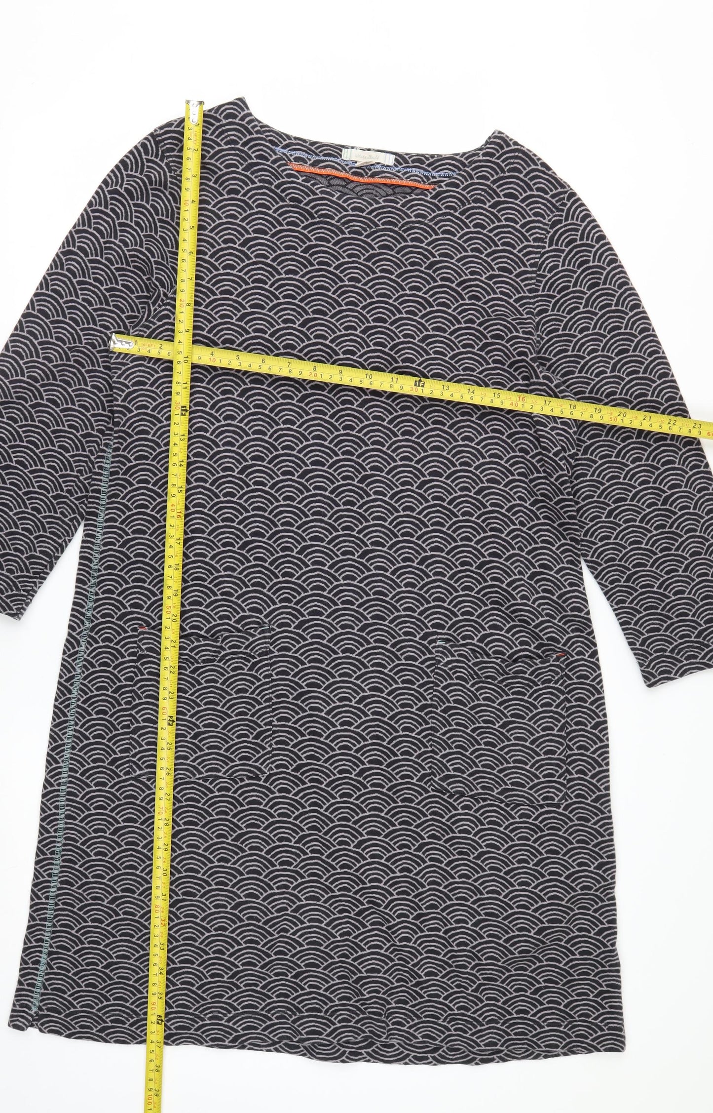 White Stuff Women Black Geometric Cotton Shift Dress UK 14