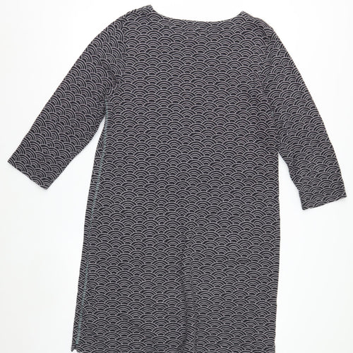 White Stuff Women Black Geometric Cotton Shift Dress UK 14