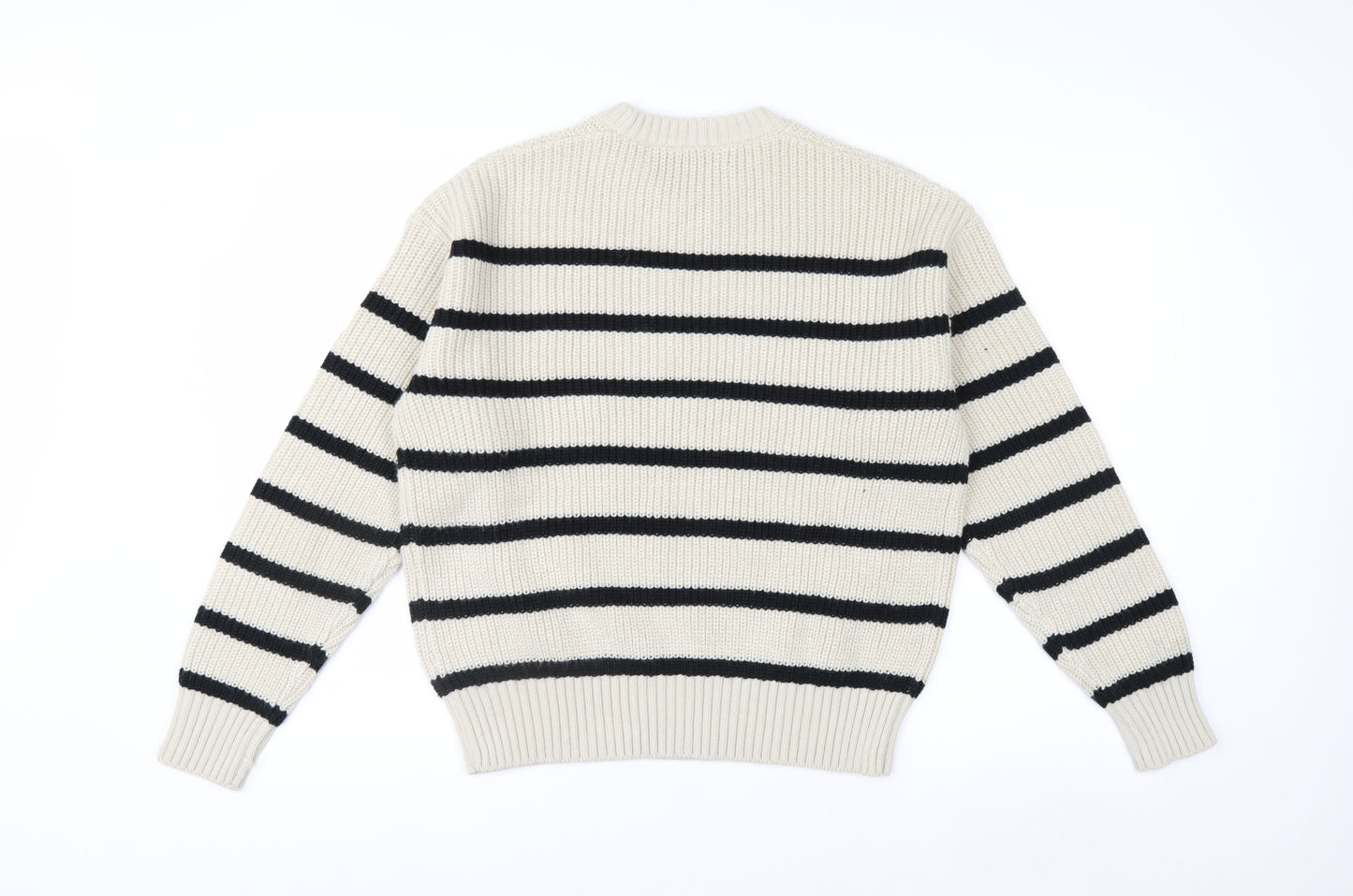 Bershka Women’s Beige Striped Chunky Knit Jumper XS