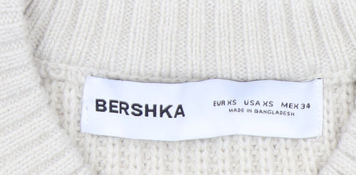 Bershka Women’s Beige Striped Chunky Knit Jumper XS