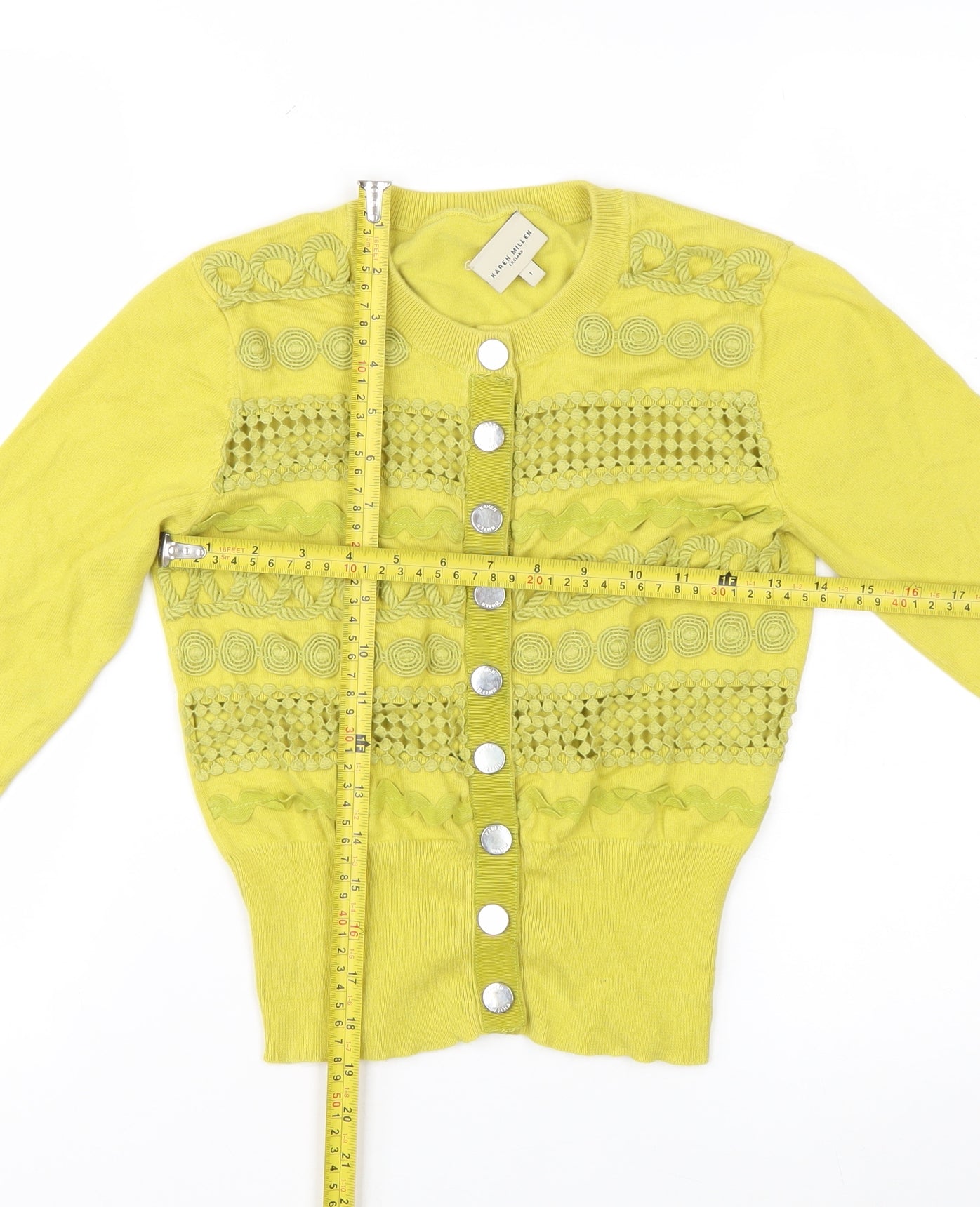 Karen Millen Women's Yellow Cotton Knit Cardigan Size S
