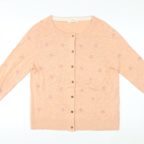 White Stuff Women Pink Star Embroidered Cardigan UK 12 Cotton Knit