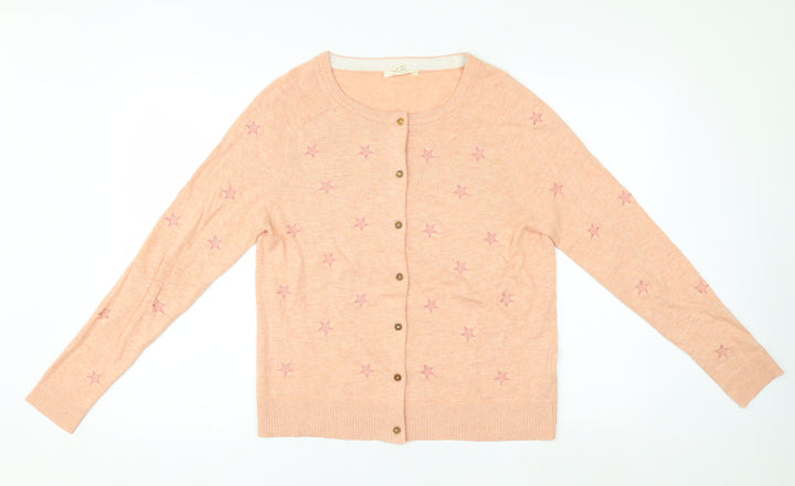 White Stuff Women Pink Star Embroidered Cardigan UK 12 Cotton Knit