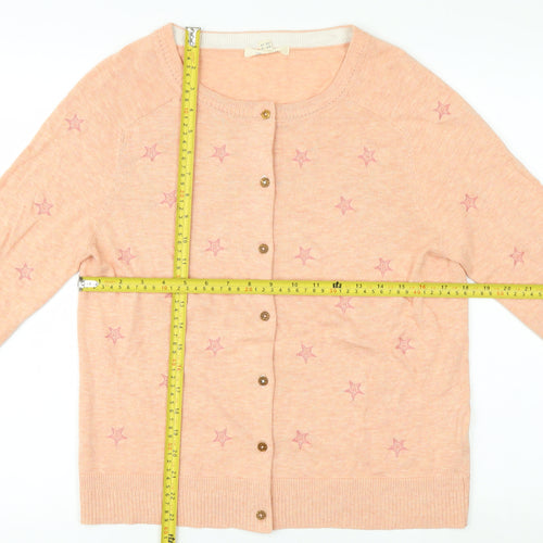 White Stuff Women Pink Star Embroidered Cardigan UK 12 Cotton Knit