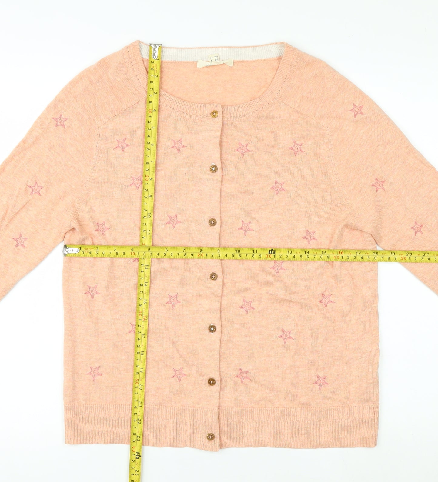 White Stuff Women Pink Star Embroidered Cardigan UK 12 Cotton Knit