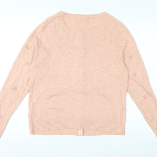 White Stuff Women Pink Star Embroidered Cardigan UK 12 Cotton Knit