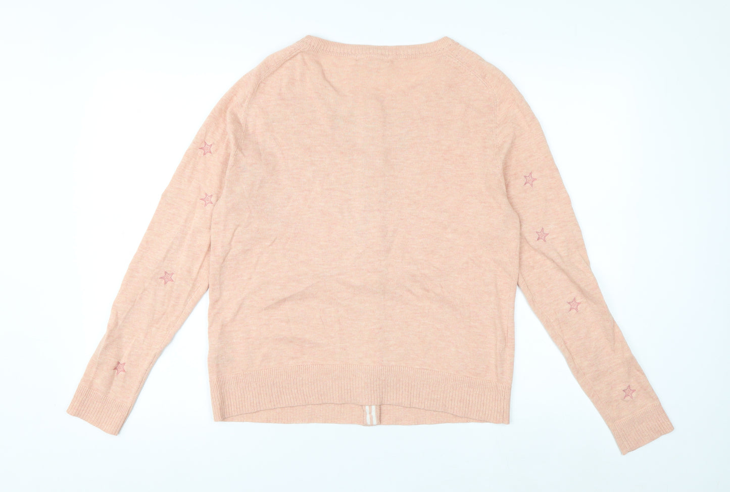 White Stuff Women Pink Star Embroidered Cardigan UK 12 Cotton Knit