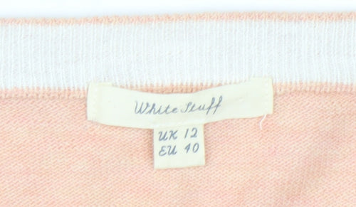 White Stuff Women Pink Star Embroidered Cardigan UK 12 Cotton Knit