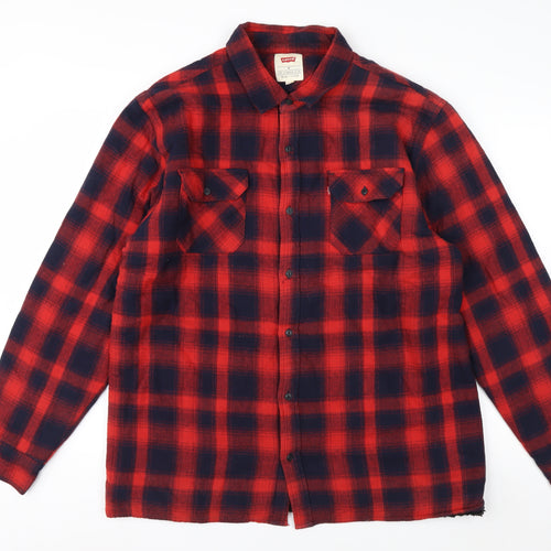 Levi's Men's Red Plaid Flannel Button-Up Shirt XL Casual Workwear