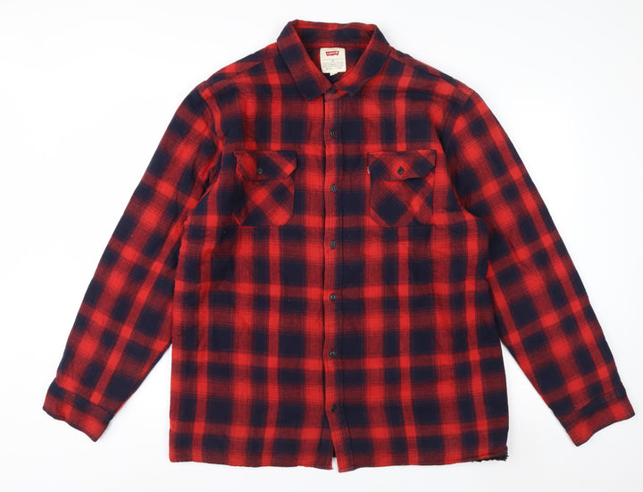 Levi's Men's Red Plaid Flannel Button-Up Shirt XL Casual Workwear