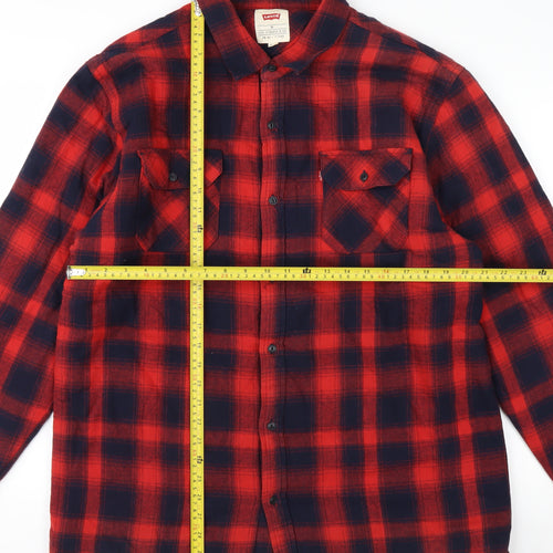 Levi's Men's Red Plaid Flannel Button-Up Shirt XL Casual Workwear