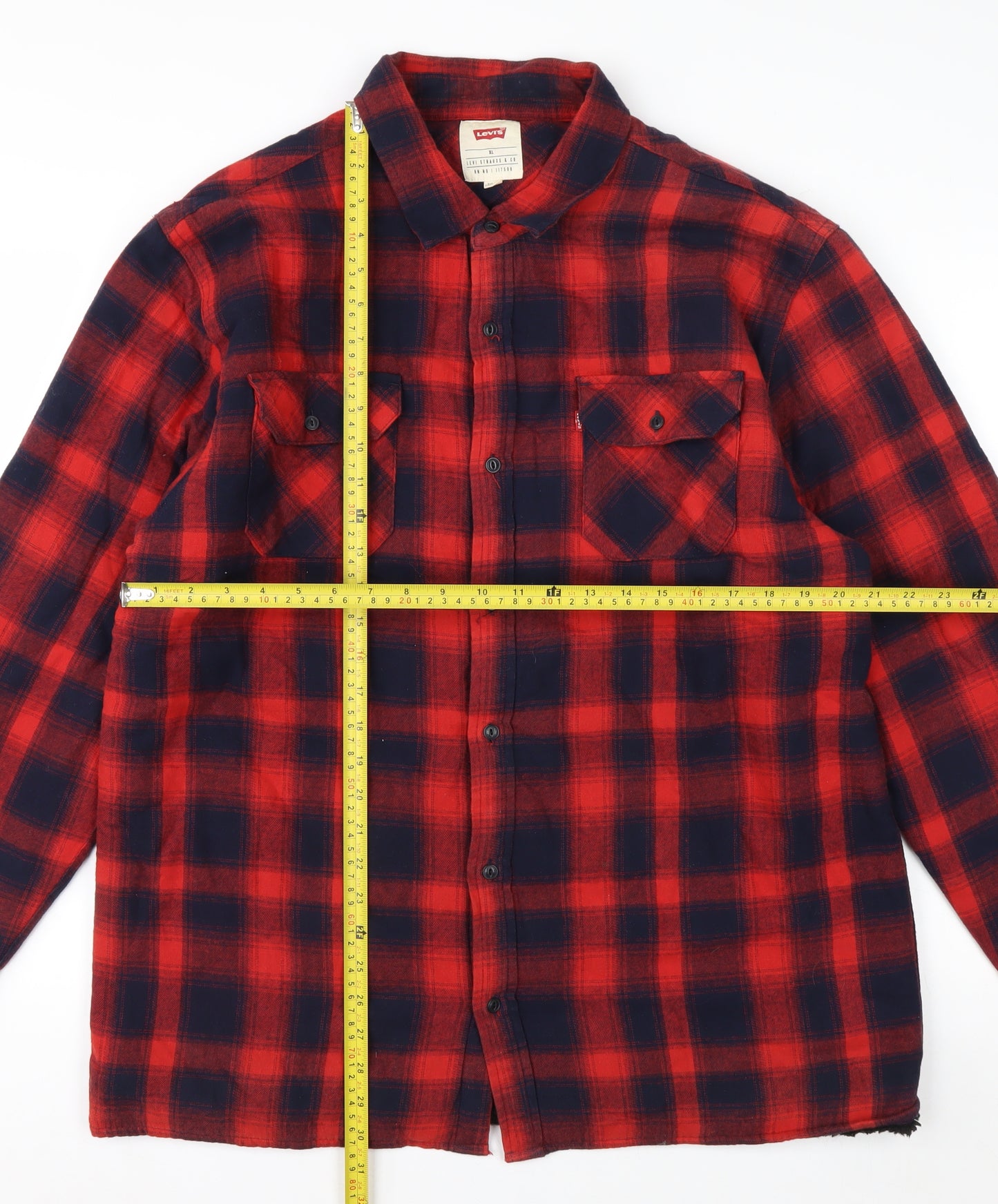 Levi's Men's Red Plaid Flannel Button-Up Shirt XL Casual Workwear
