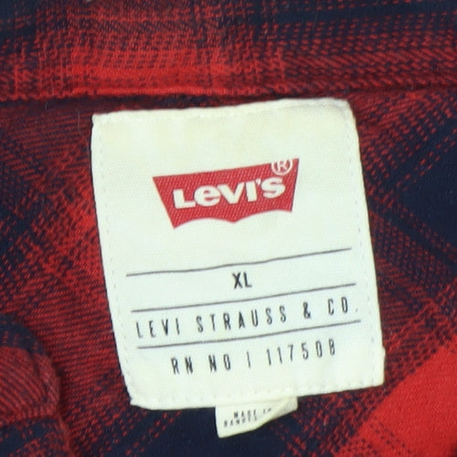 Levi's Men's Red Plaid Flannel Button-Up Shirt XL Casual Workwear