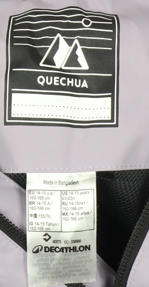 Quechua Teens Purple Waterproof Hooded Rain Jacket Size 14