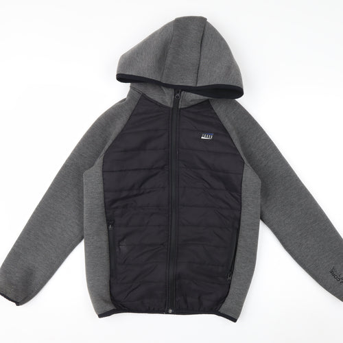 Jack & Jones Boys Grey Hooded Puffer Jacket Size 152 Full Zip