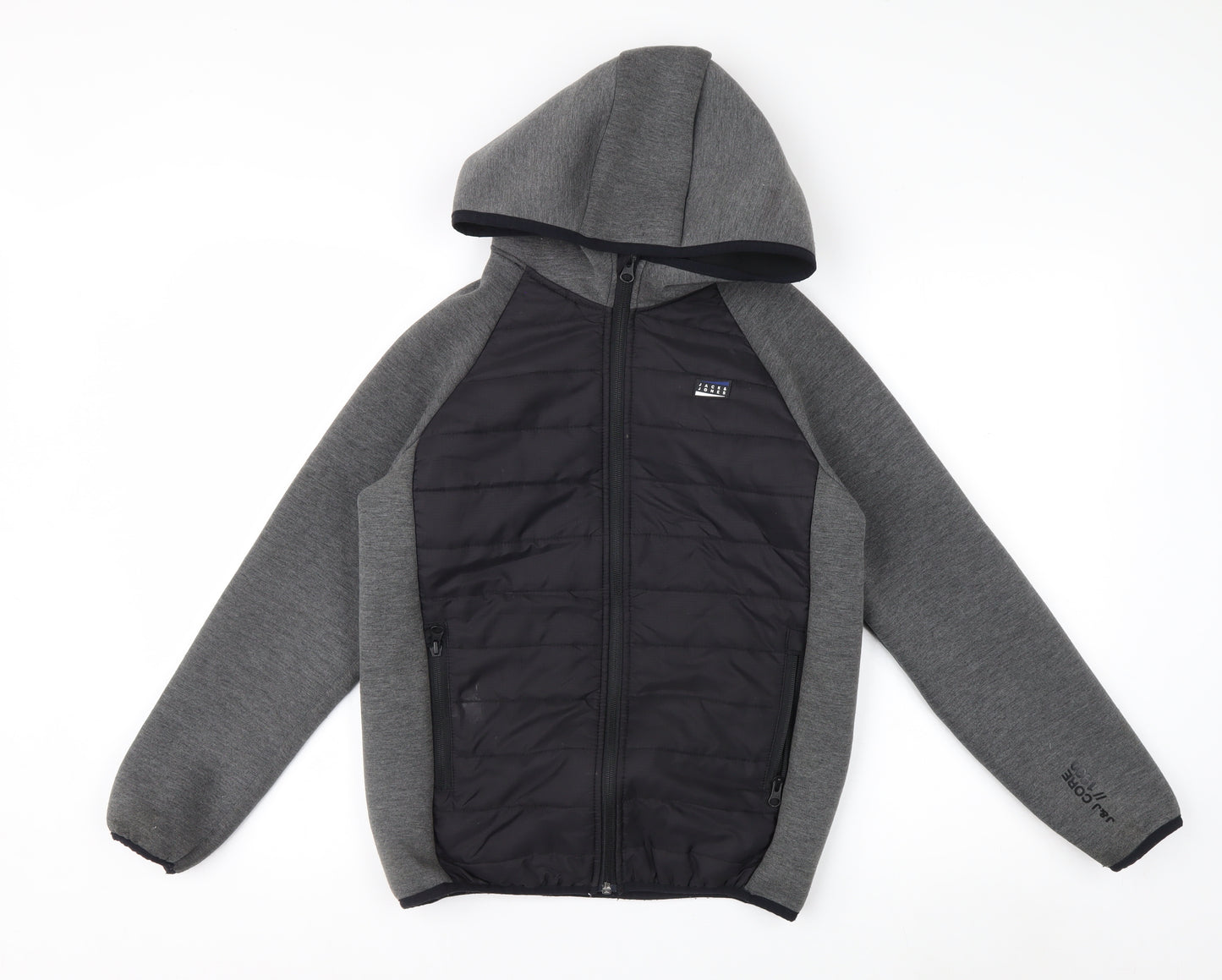 Jack & Jones Boys Grey Hooded Puffer Jacket Size 152 Full Zip
