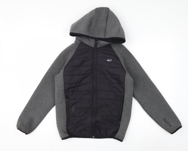 Jack & Jones Boys Grey Hooded Puffer Jacket Size 152 Full Zip
