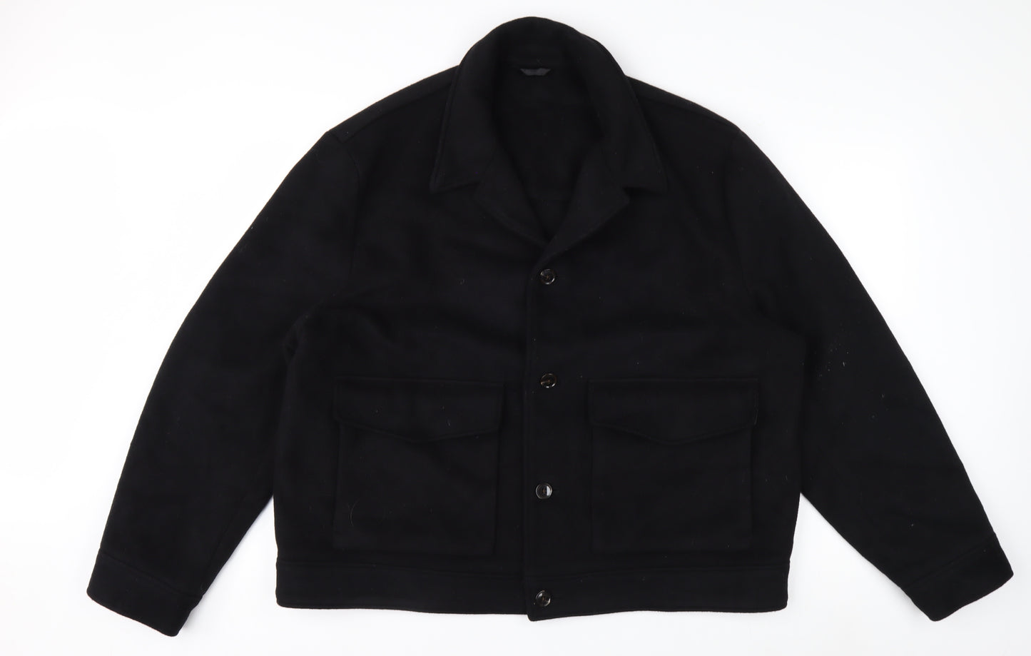 H&M Men's Black Wool Blend Button Jacket XXL Classic Style