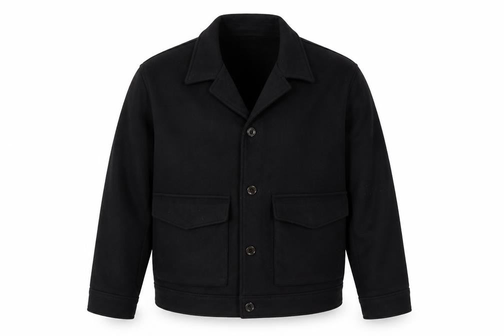 Front view of H&M Men's Black Wool Blend Button Jacket XXL Classic Style