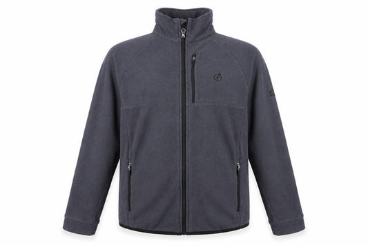 Front view of Dare 2b Men's Grey Fleece Full Zip Outdoor Jacket, size S, 38in