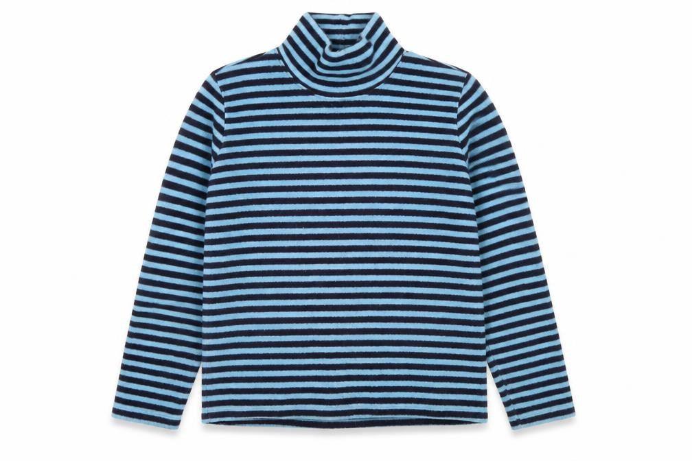 Front view of Lands' End Women Blue Black Striped Fleece Pullover Sweatshirt 10-12