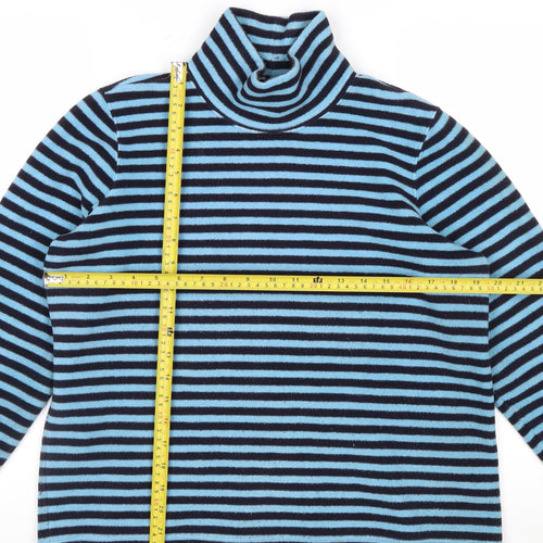 Lands' End Women Blue Black Striped Fleece Pullover Sweatshirt 10-12