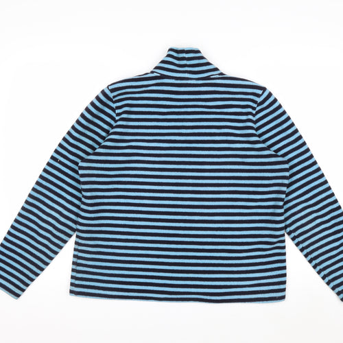 Lands' End Women Blue Black Striped Fleece Pullover Sweatshirt 10-12