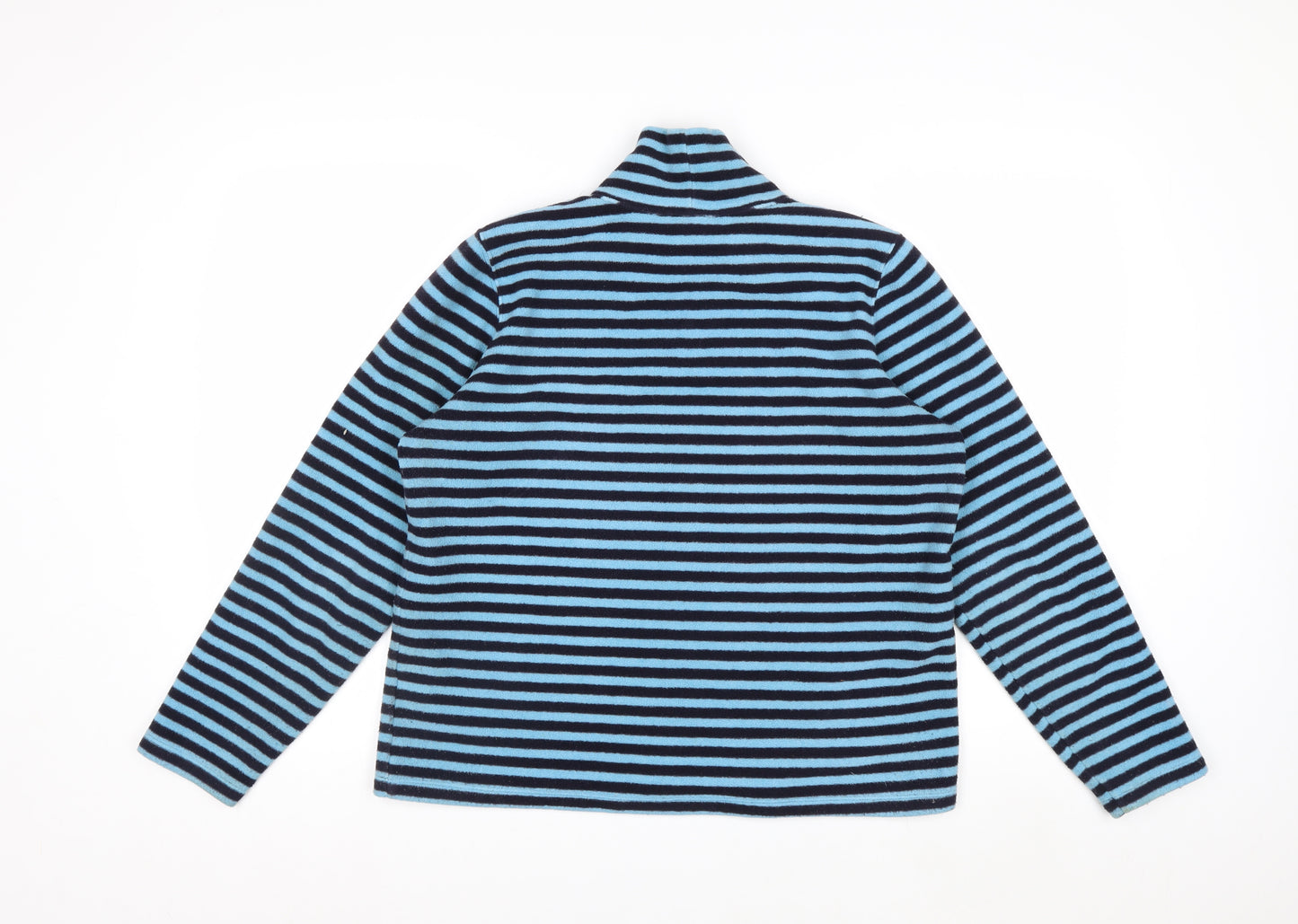 Lands' End Women Blue Black Striped Fleece Pullover Sweatshirt 10-12