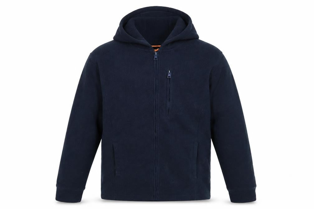 Front view of Threadbare Men's Blue Fleece Hooded Full Zip Jacket, size S