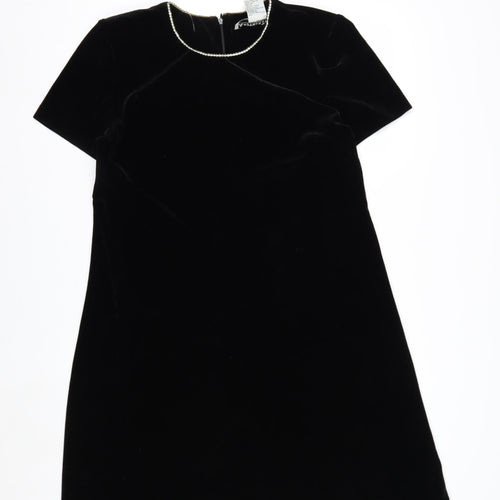 Another Thyme Women’s Black Velvet Shift Dress Size 12 Short Sleeve