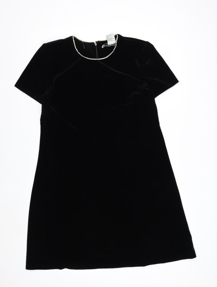 Another Thyme Women’s Black Velvet Shift Dress Size 12 Short Sleeve