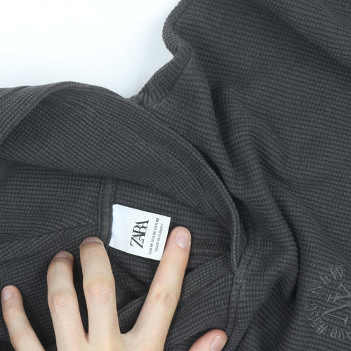 Zara Men's Charcoal Grey Pullover Hoodie Size XL Cotton Blend