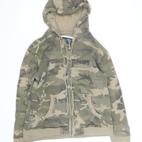 Protest Mens Green Camouflage Full Zip Hoodie Size M