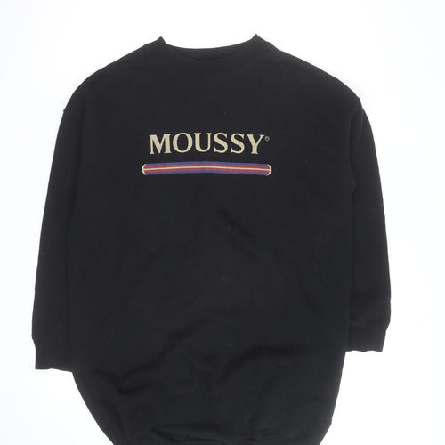 MOUSSY Black Logo Pullover Sweatshirt Unisex Adults L Fleece Cotton Blend